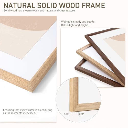 16x24 Poster Frame Set of 4 Natural Solid Oak Photo Frames with 12x18 Removable Mat Wall Hanging Large Handcrafted Frame with HD Plexiglass Wall and Tabletop Display Large Picture Frame (4 Count)