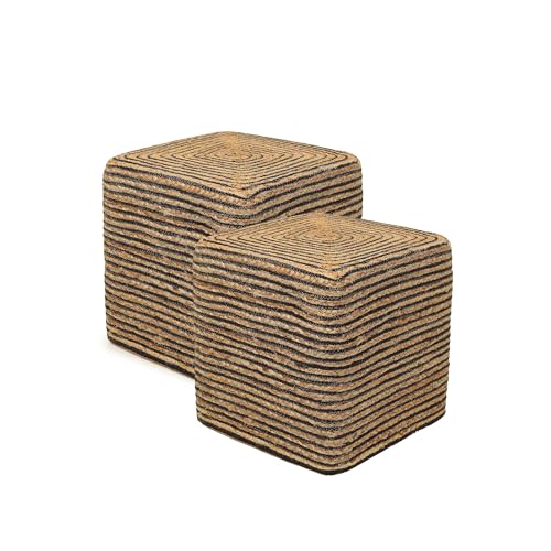 Jute Cotton Braided Cube Pouf Ottoman (2 Count)