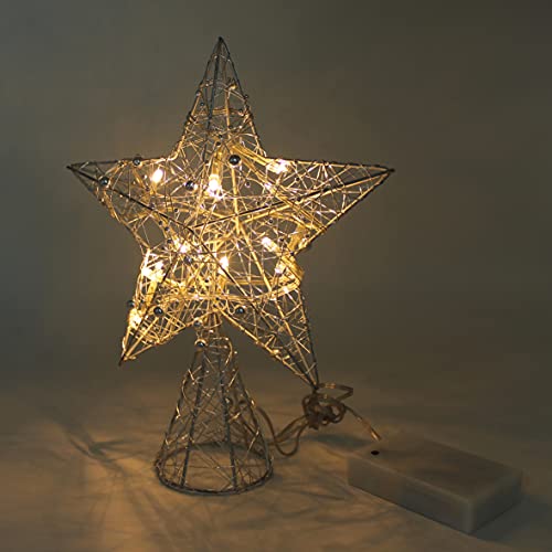 Silver Wire Woven Tree Top Star with Bright White LED Lights and Timer for Christmas Ornaments and Holiday Seasonal Décor
