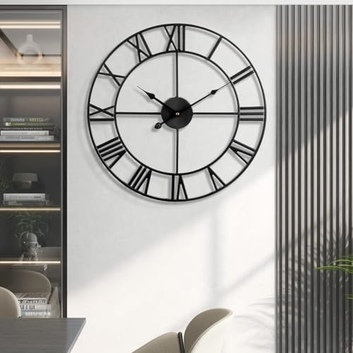 Silent Non Ticking Decorative Large 24 Inch Metal Vintage Retro Roman Numerals Wall Clock