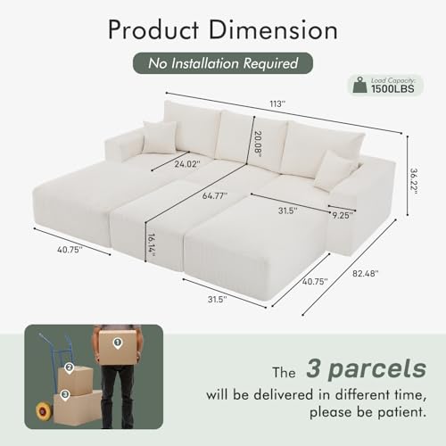 113" Modular Sectional Sofa Bed Boneless Sofa Couches for Living Room