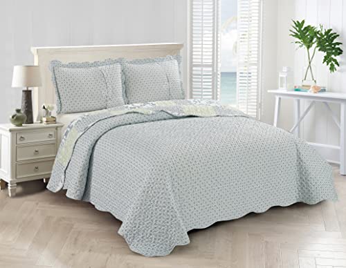 Multi Blue & Beige Floral Patchwork Quilt Set