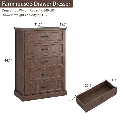 Farmhouse 5 Drawer Dresser for Bedroom