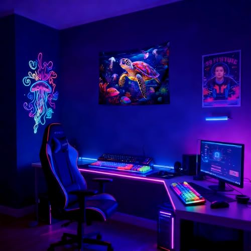 Blacklight Turtle Tapestry Glow in the Dark Ocean Wall Hanging Sea Turtle Poster for Kids Teen Room Bedroom Decor 31.5" L x 39.4" W