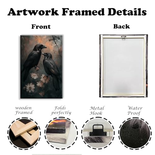 Birds Canvas Wall Art Black Couple Crow Picture Print Vintage Gothic Raven Artwork for Living Room Halloween Home Wall Decor