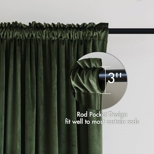 Olive Green Blackout Velvet Curtains Drapes 84 Inch Long 72"x84" (2 Count)