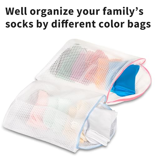 3Pcs Hanging Laundry Bags for Socks with S Hooks (3 Count)