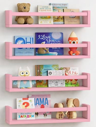 Pink Nursery Floating Shelves for Wall (4 Count)