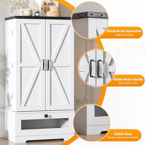 Farmhouse Pantry Cabinet with Barn Door & Adjustable Shelves