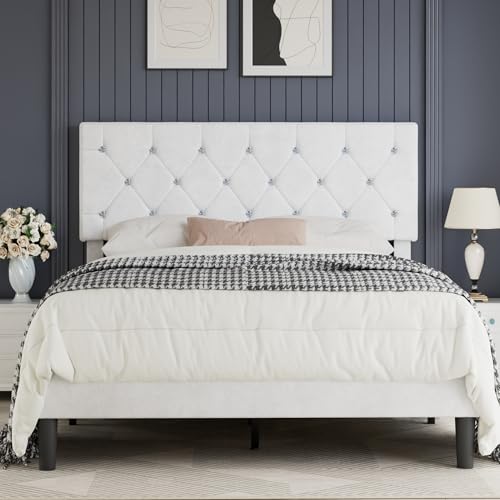 Full Size Bed Frame with Diamond Tufted Headboard