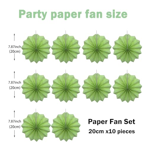 Green Party Decorations Light Green Hanging Paper Fans DIY Set 8in (30 Count)