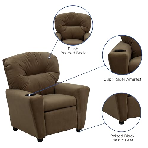 Chandler Microfiber Kids Recliner with Cup Holder and Safety Recline