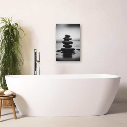 Zen Canvas Wall Art Black and White Zen Stone Picture Print Meditation Relax Spirit Spa Room Bathroom Decor Frame