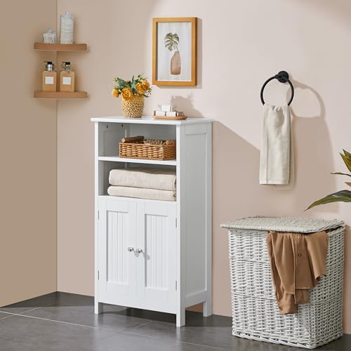 Bathroom Storage Cabinet with Shelves and Beadboard Doors