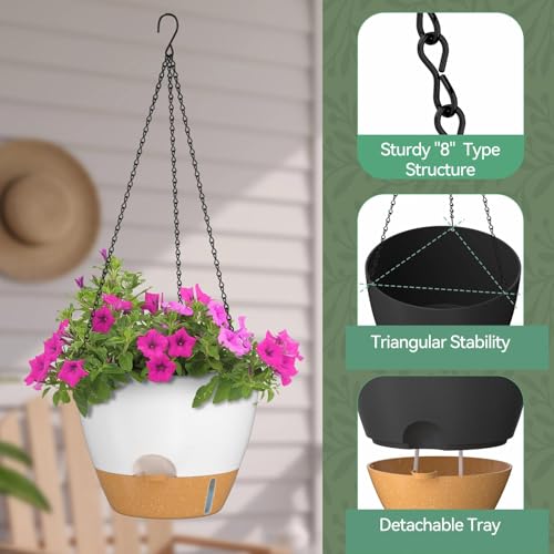 12 Inch Large Self Watering Hanging Planters for Indoor Outdoor Plants