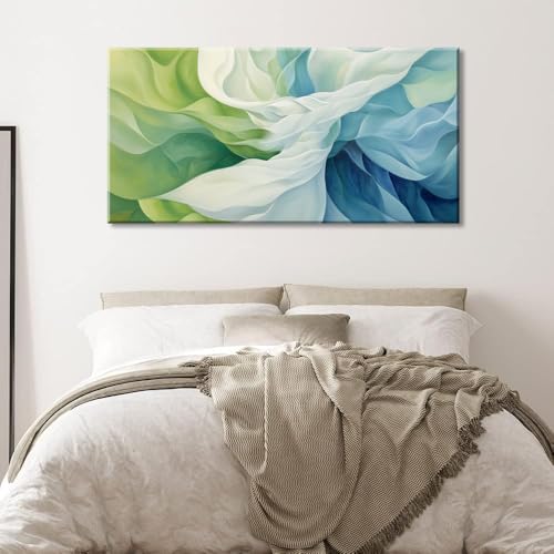 Abstract Lines Wall Art for Living Room Canvas Prints Aqua Turquoise Blue Green Artwork Paintings Decor Bedroom Office Girl Woman
