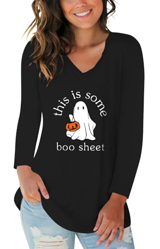 Halloween Shirts V Neck Pumpkin Shirt Women Cute Ghost T