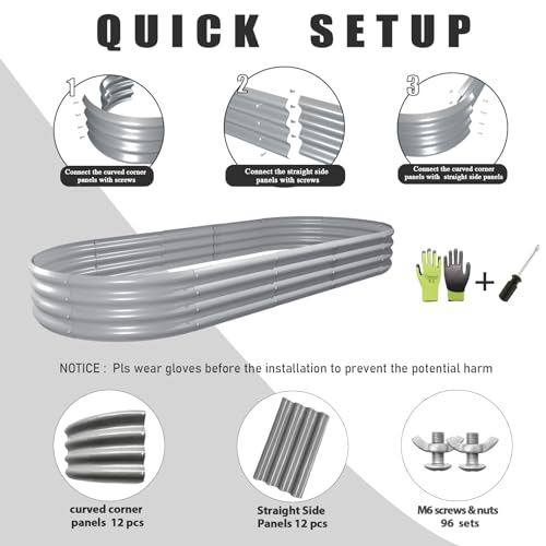 2 Pack 8x3x1FT Galvanized Raised Garden Bed Large Metal Planter Box Kit Elevated Raised Garden Planters for Outdoor Plants