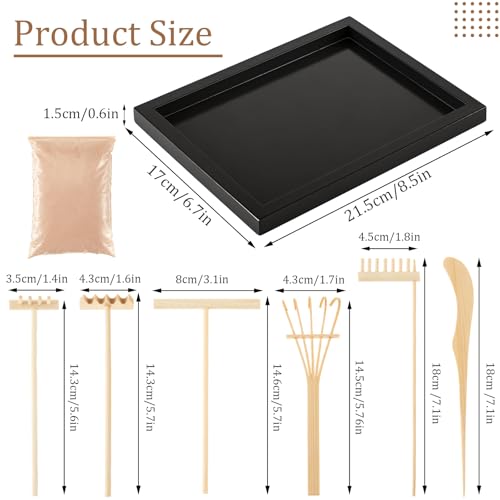 8 Pcs Mini Zen Garden Kit for Table Decor DIY Your Own Zen Garden 8.5" x 6.7" Japanese Sand Tray 6 Rake Tools Meditation Gifts Set for Home Office Tabletop Accessories Therapy Stress Relief (8 Count)