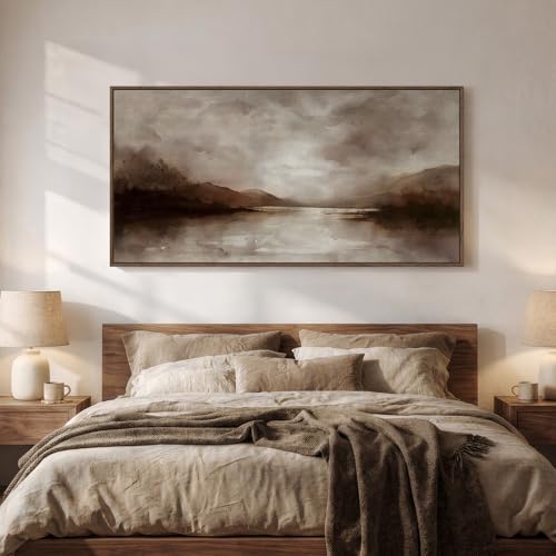 Large Framed Rustic Brown Abstract Landscape Wall Art