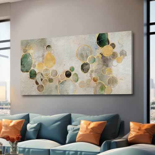 Large Abstract Canvas Wall Art Green and Gold Decorative Painting 29"x58" Picture Prints Colorful Canvas Wall Art for Kitchen Office Bedroom