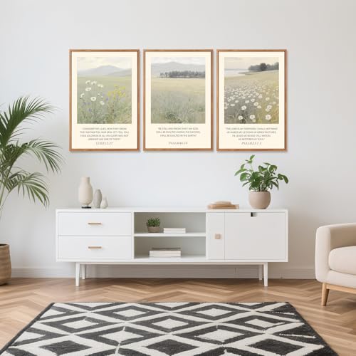 3 Pcs Wildflower Meadow Scripture Framed Wall Art 24x36 Inch