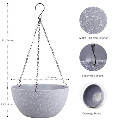 12 inch Large Hanging Planters for Indoor Outdoor Plants (2 Count)