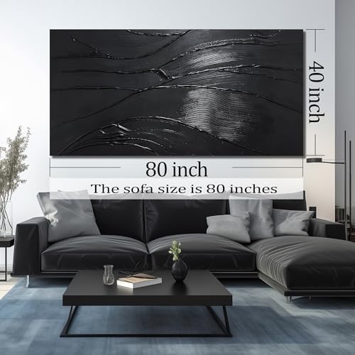 3D Painting Wall Art for Living Room Black Abstract Wall Decor for Office Extra Large Wall Art for Dining Room 40 x 80 Inch