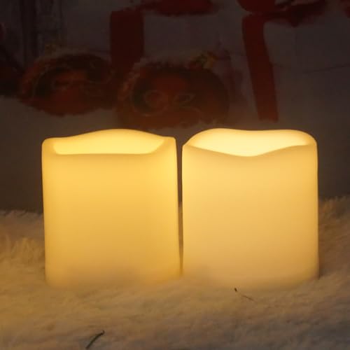 Outdoor Battery Operated Flameless Candles with Timer D3”xH3” White 2 PCS (2 Count)