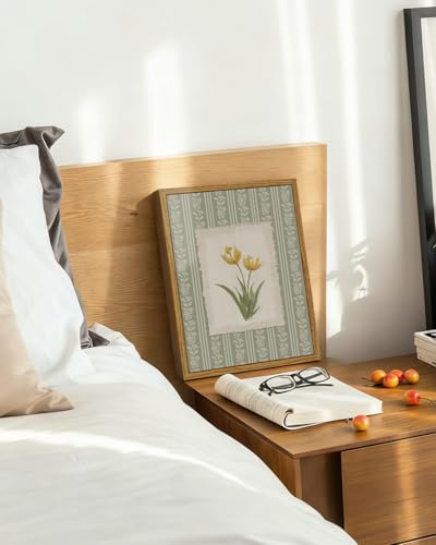 Framed Yellow Tulip Wall Art Vintage Botanical