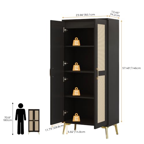 Tall Bathroom Storage Cabinet 57" Rattan Pantry Cabinet