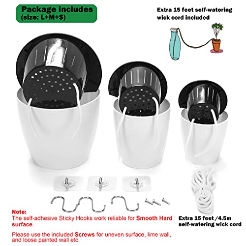 3 Pack Self Watering Wall Hanging Planter Pots Vertical Garden Window Hang Mount Indoor Outdoor Plant Flower Basket for Kitchen Herbs Balcony Railing Shelf Fence Bedroom Trellis Decor Modern White Box (3 Count)