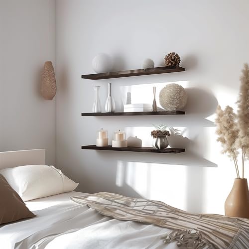48 Inch Floating Shelves for Wall Rustic Brown Wood Wall Shelves for Bedroom Set of 4 (4 Count)