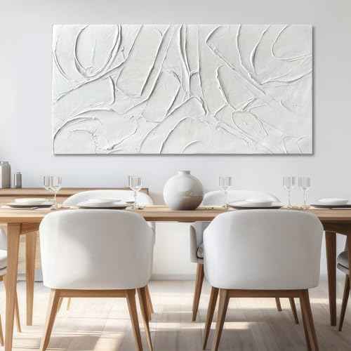Home Decor White Abstract Wall Decor Maximalist Artwork Textured Canvas Wall Art Pictures for Living Room Bedroom Home Office Decor 24"x48"