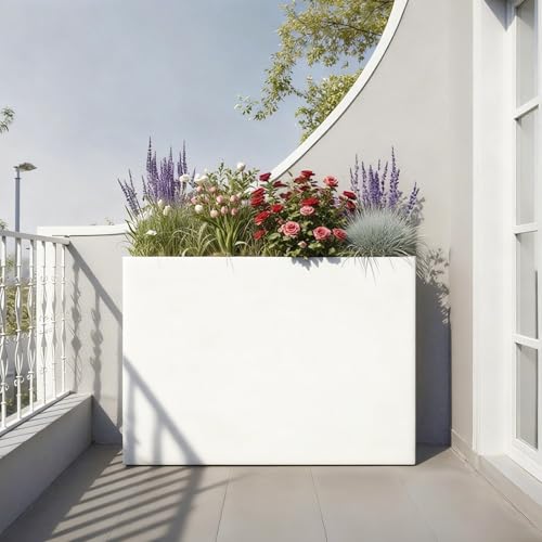 Metal Rectangular Planter 36" L x 15" W x 24" H Tall Heavy Metal Planter