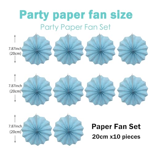 Light Blue Party Decorations Baby Blue Hanging Paper Fans DIY Set 8in