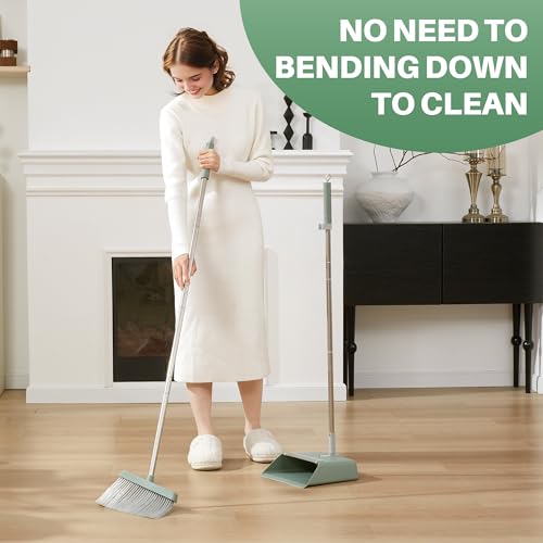 Dark Teal Green Broom and Dustpan Set with 56” Handle