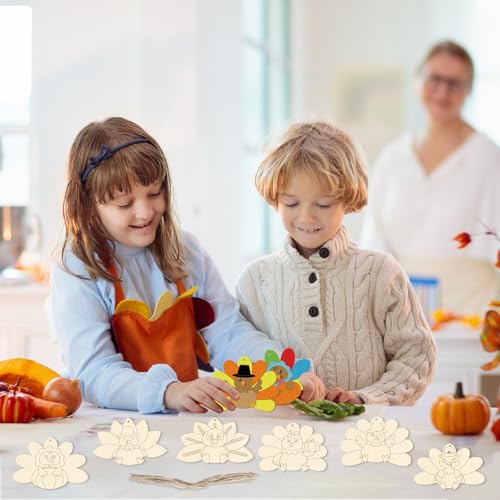 24 PCS Unfinished Wooden Thanksgiving Crafts Turkey Shaped Hanging Ornament (24 Count)