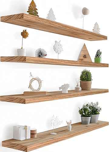 36 Inch Floating Shelves for Wall Rustic Light Wood Wall Shelves for Bedroom Set of 4 (4 Count)