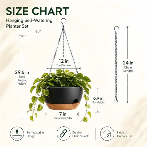 12 Inch Self Watering Hanging Planters 2 Pack (2 Count)