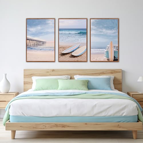 KAlRNE Framed Coastal Wall Decor Seaside Beach Wall Art Set (3 Count)