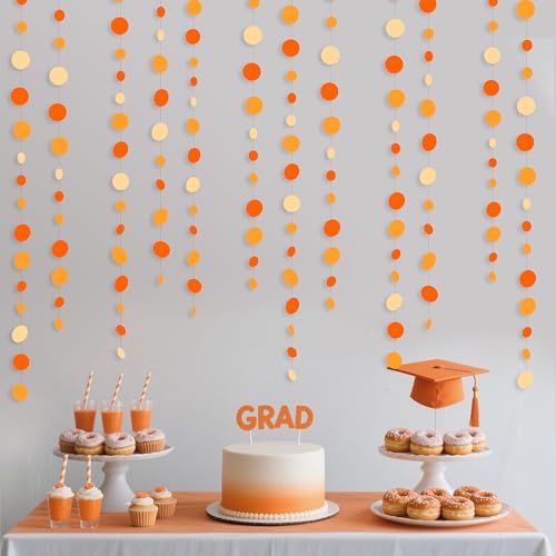 Orange Circle Dots Garland Gradient Polka Dot Hanging Paper Streamer for Wedding Bridal Shower Birthday Engagement Fall Autumn Harvest Thanksgiving Citrus Party Decorations Supplies
