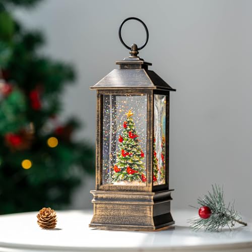 Christmas Snow Globe Lantern Water Glittering Christmas Tree with Music