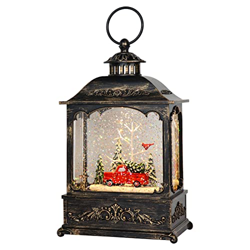Christmas Car Snow Globe Lantern Water Swirling Glitter with Timer