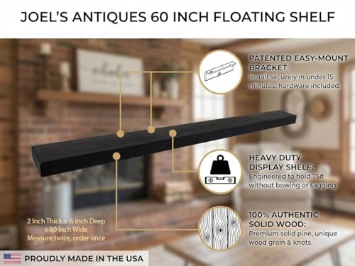 Joel’s Antiques 60 Inch Wooden Floating Shelves for Wall