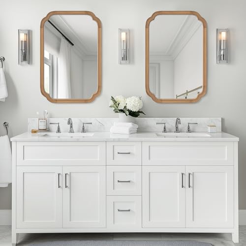 20" x 30" Rounded Corner Arch Wall Mirror with Wood Frame for Entryway
