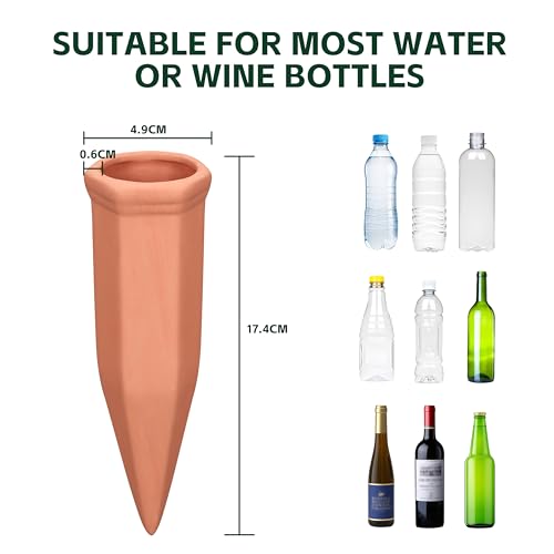 Large Terracotta Watering Spikes with Lids (8 Count)
