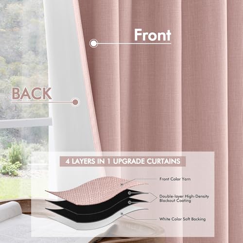 100% Blackout Back Tab Pleat Linen Curtains 50" Wx102 L (2 Count)
