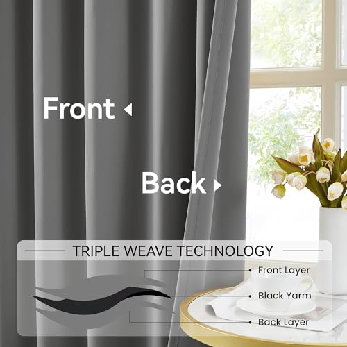 102 Inch Gray Curtains Blackout Drapes for Living Room (2 Count)