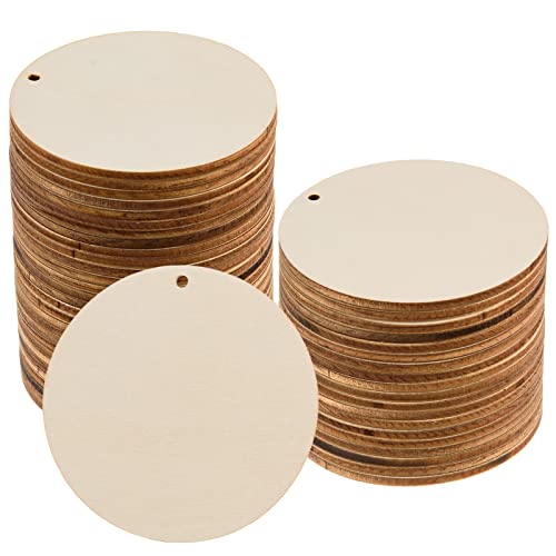 120 Pcs 3 Inch Unfinished Round Wood Circles with Hole Wooden Crafts (120 Count)